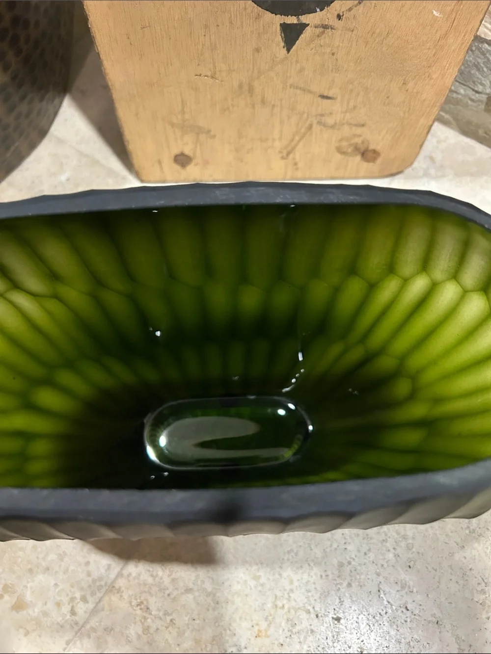 Reptilia frosted olive-green ribbed glass vase